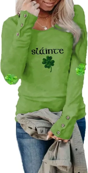2024 St Patricks Day Shirt Long Sleeve Irish St Patty's Day Shirts Lucky Clover Shamrock Tunic Tee for Women