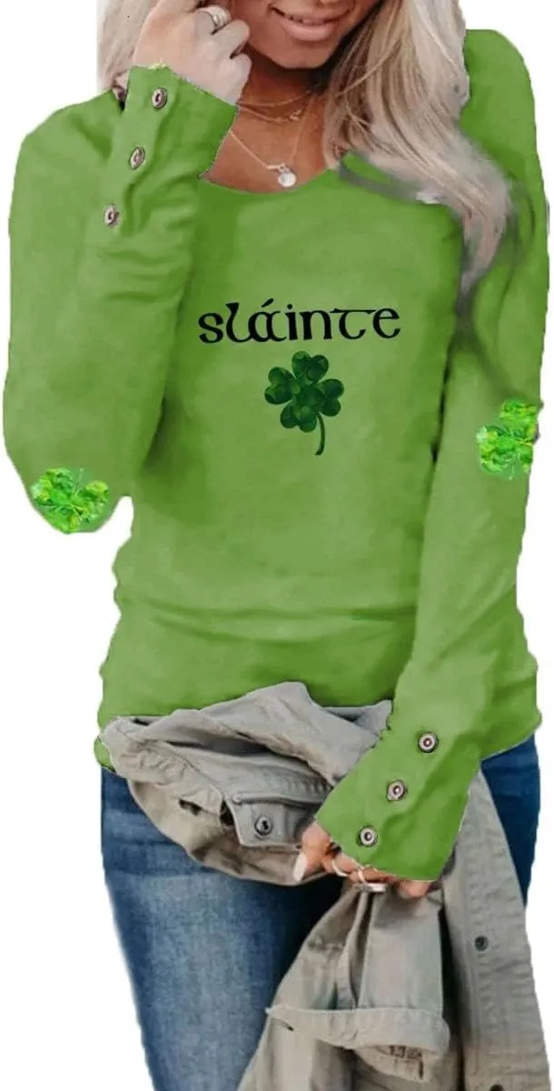 2024 St Patricks Day Shirt Long Sleeve Irish St Patty's Day Shirts Lucky Clover Shamrock Tunic Tee for Women