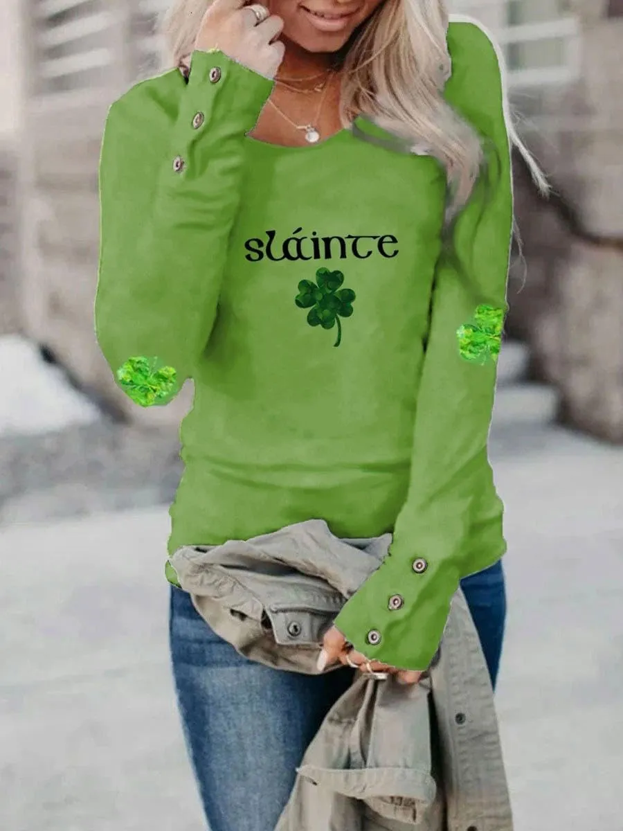 2024 St Patricks Day Shirt Long Sleeve Irish St Patty's Day Shirts Lucky Clover Shamrock Tunic Tee for Women
