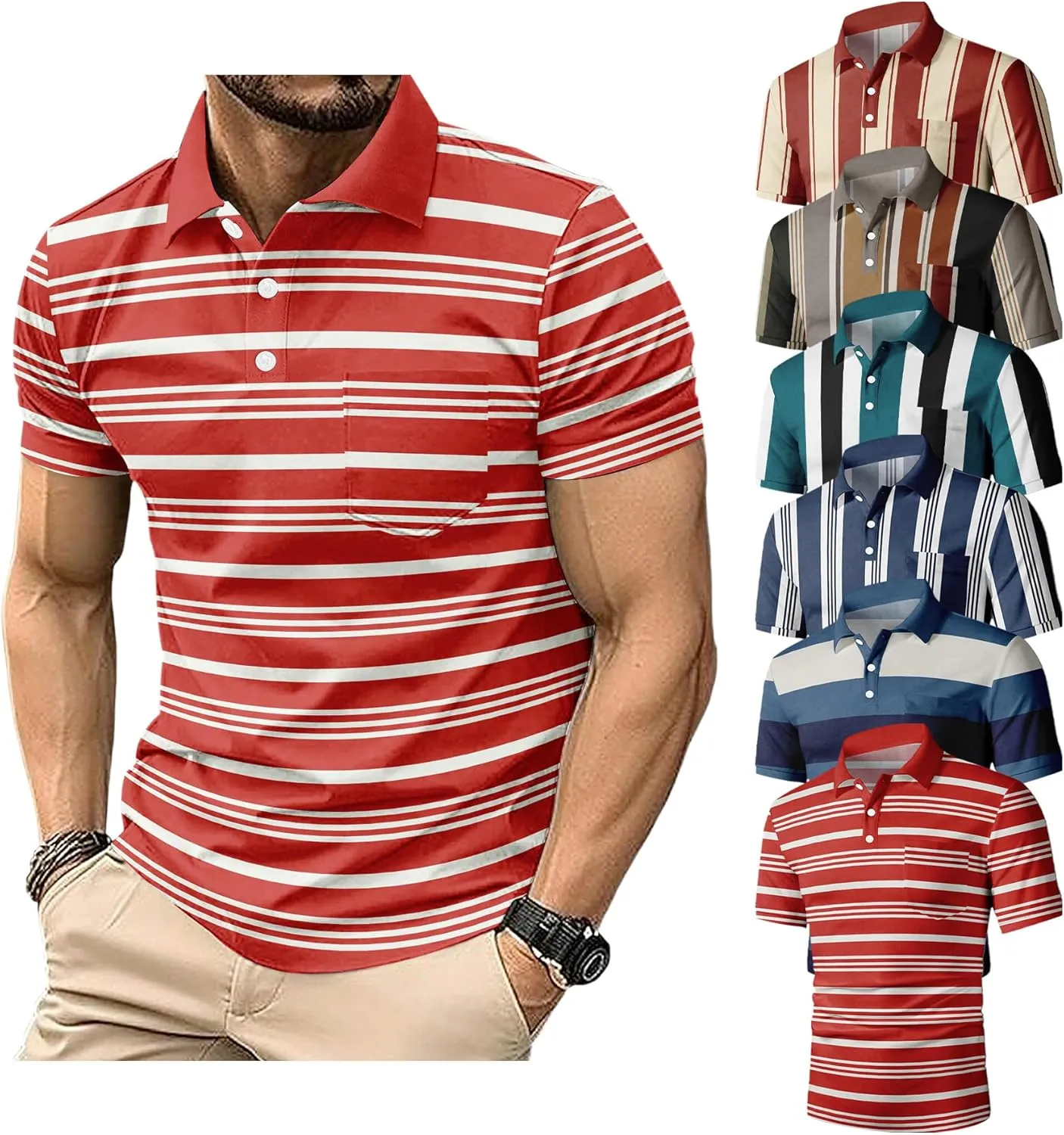 6 Pack Mens Polo Shirt Short Sleeve Sports Golf Tennis T-Shirt Moisture-Wicking Summer Shirts for Work Casual Athletic