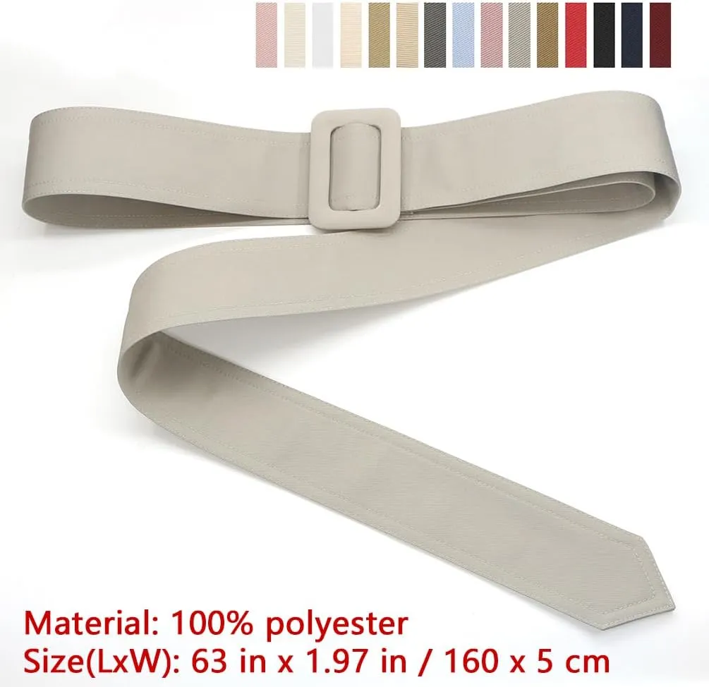 63" x 1.97" Trench Coat Belt Replacement No Hole Waist Band Fixed Buckle Tie Belt for Overcoat