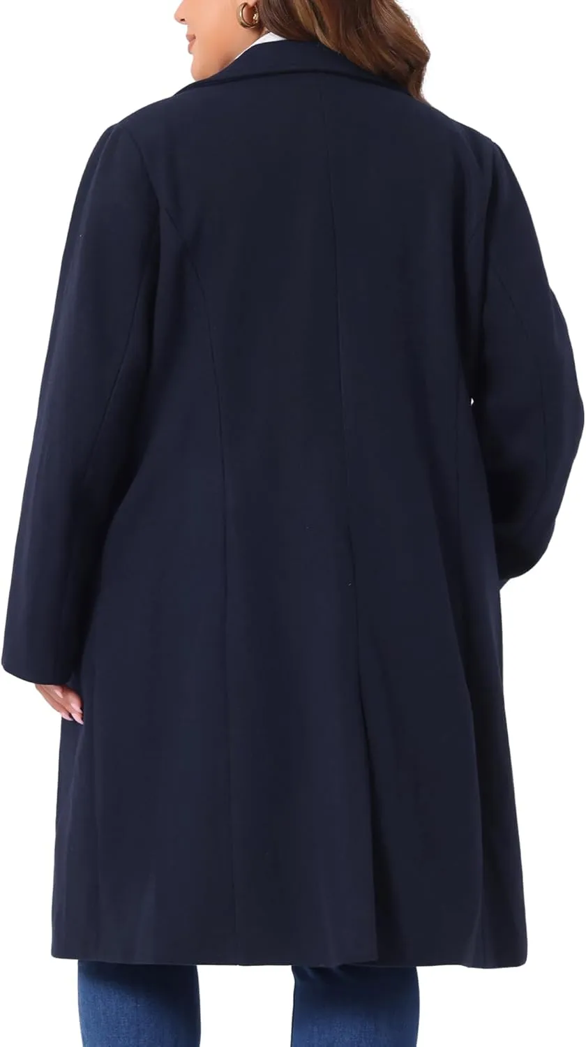 Agnes Orinda Plus Size Long Coats for Women Notched Lapel Winter Warm Double Breasted Coat