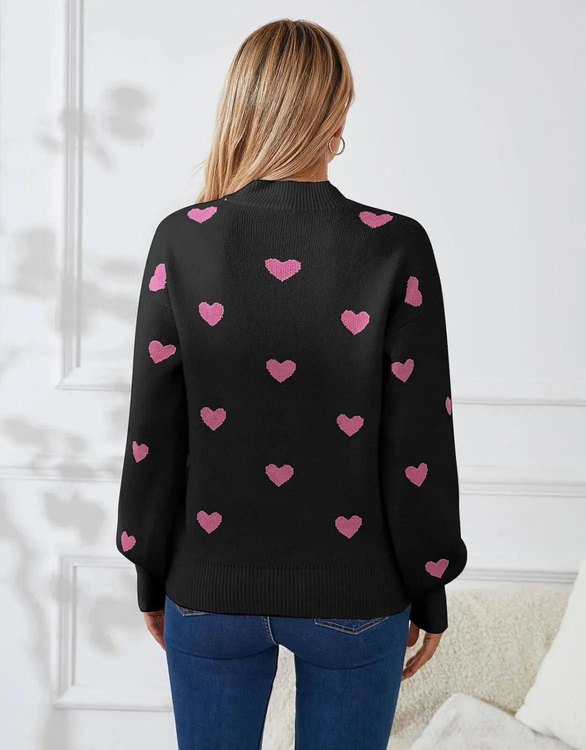 Alsol Lamesa Women's 2025 Fall Winter Mock Neck Long Sleeve Striped Color Block Cute Heart Ribbed Knit Pullover Sweaters