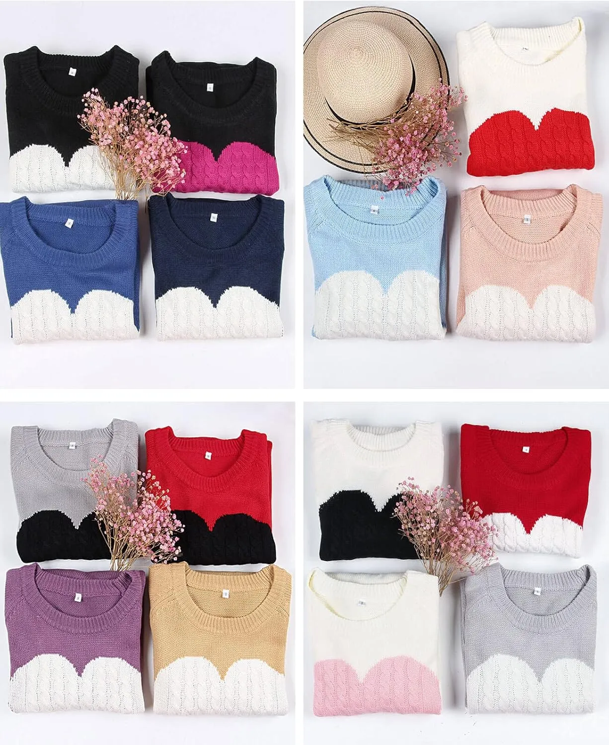Alsol Lamesa Women's Cute Heart Sweater Long Sleeve Crewneck Pullover Ribbed Knit Casual Sweaters