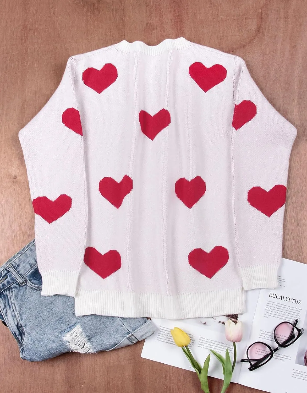 Alsol Lamesa Women's Cute Heart Sweater Pullover Long Sleeve Crewneck Casual Knitted Sweaters
