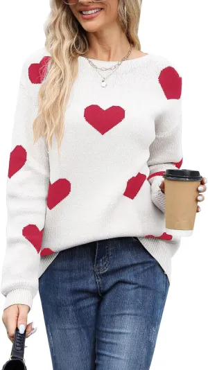 Alsol Lamesa Women's Cute Heart Sweater Pullover Long Sleeve Crewneck Casual Knitted Sweaters