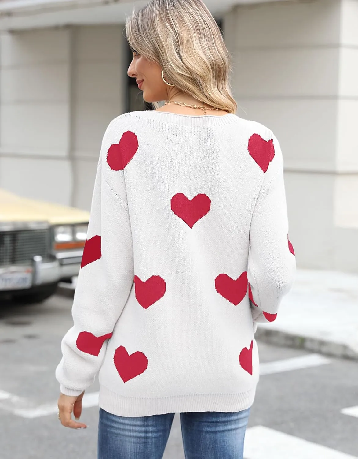 Alsol Lamesa Women's Cute Heart Sweater Pullover Long Sleeve Crewneck Casual Knitted Sweaters