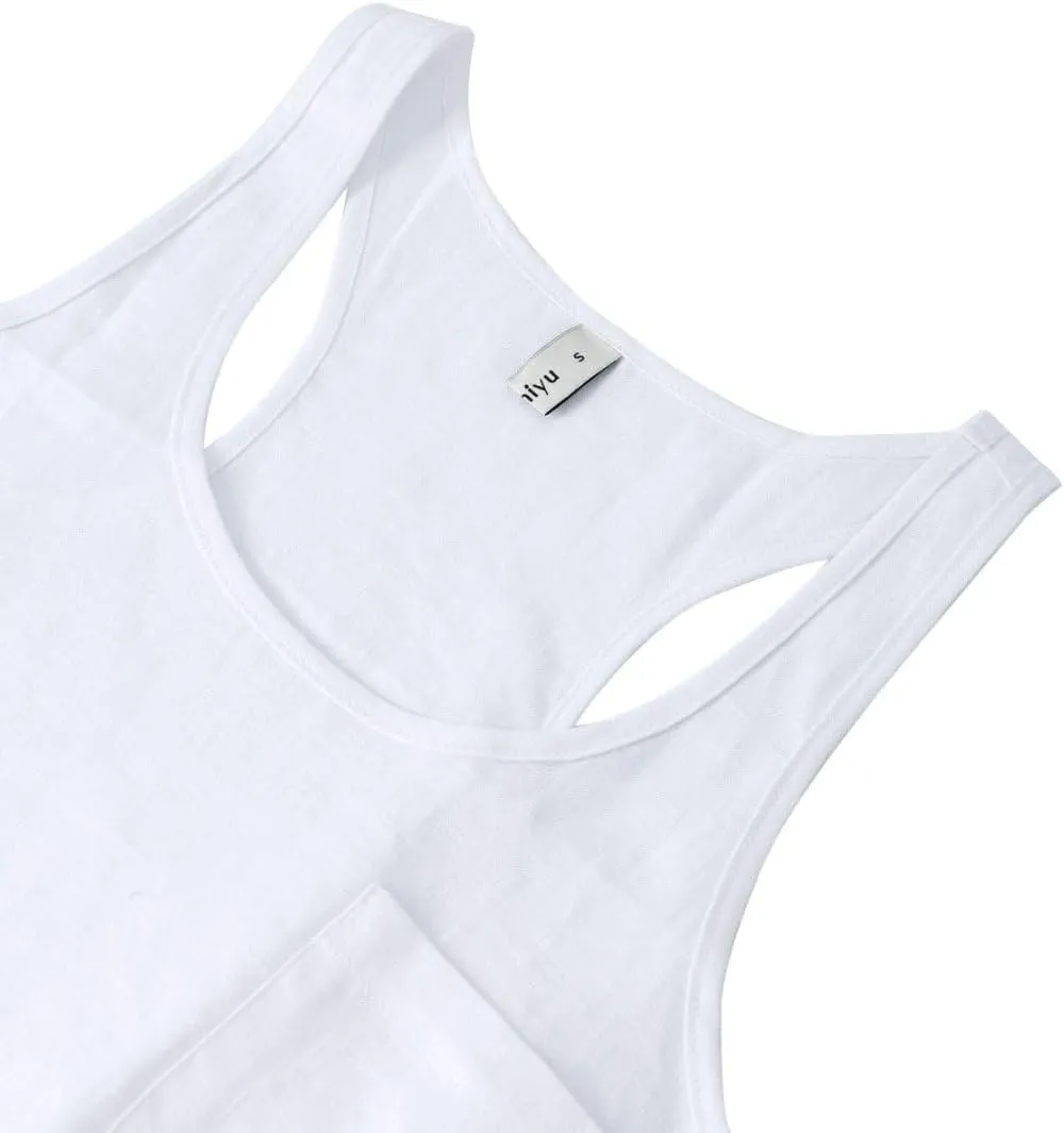 Amazhiyu Women's 100% Linen Summer Scoop Neck Sleeveless Racerback Tank Top