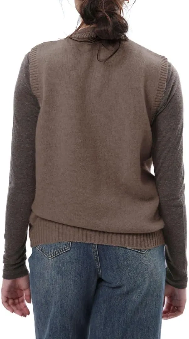 Amazhiyu Womens 100% Wool Sweater Vest Sleeveless V Neck Knitted Pullover Top