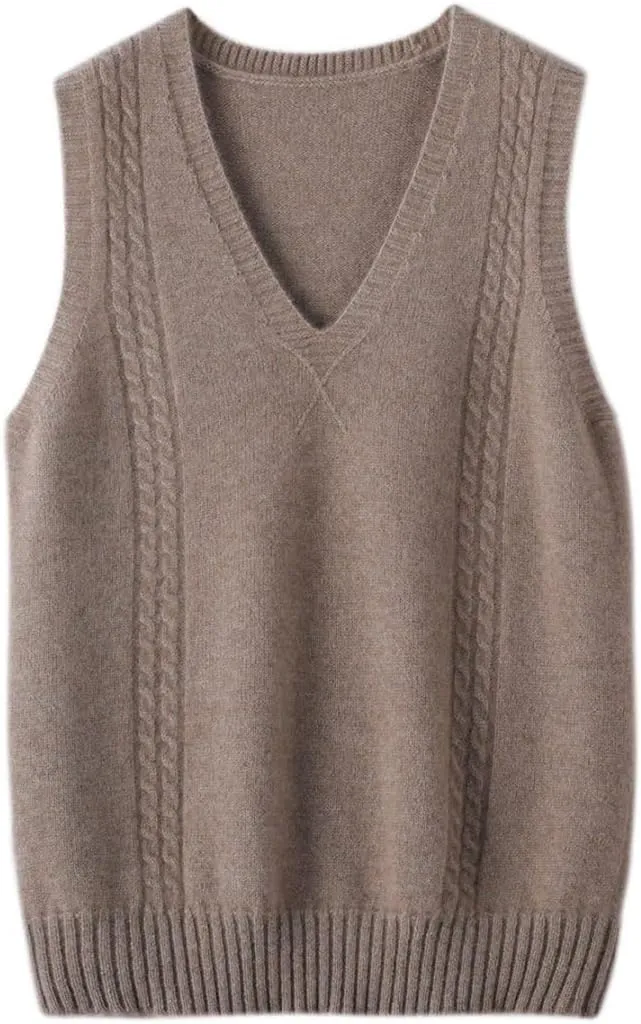 Amazhiyu Womens 100% Wool Sweater Vest Sleeveless V Neck Knitted Pullover Top