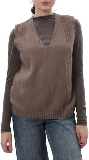 Amazhiyu Womens 100% Wool Sweater Vest Sleeveless V Neck Knitted Pullover Top