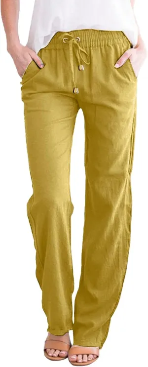 and Straight Solid Elastic Pants Long Drawstring Women Waist Cotton Casual Pants Extra Long Workout Leggings