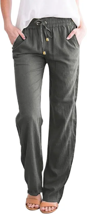and Straight Solid Elastic Pants Long Drawstring Women Waist Cotton Casual Pants Extra Long Workout Leggings