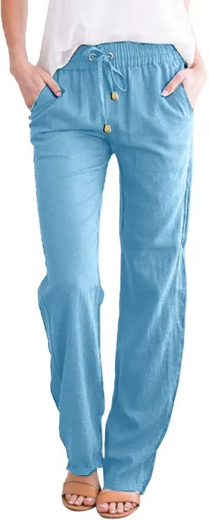 and Straight Solid Elastic Pants Long Drawstring Women Waist Cotton Casual Pants Extra Long Workout Leggings