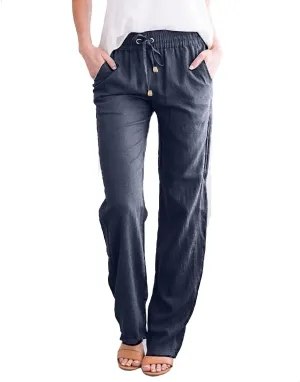 and Straight Solid Elastic Pants Long Drawstring Women Waist Cotton Casual Pants Extra Long Workout Leggings