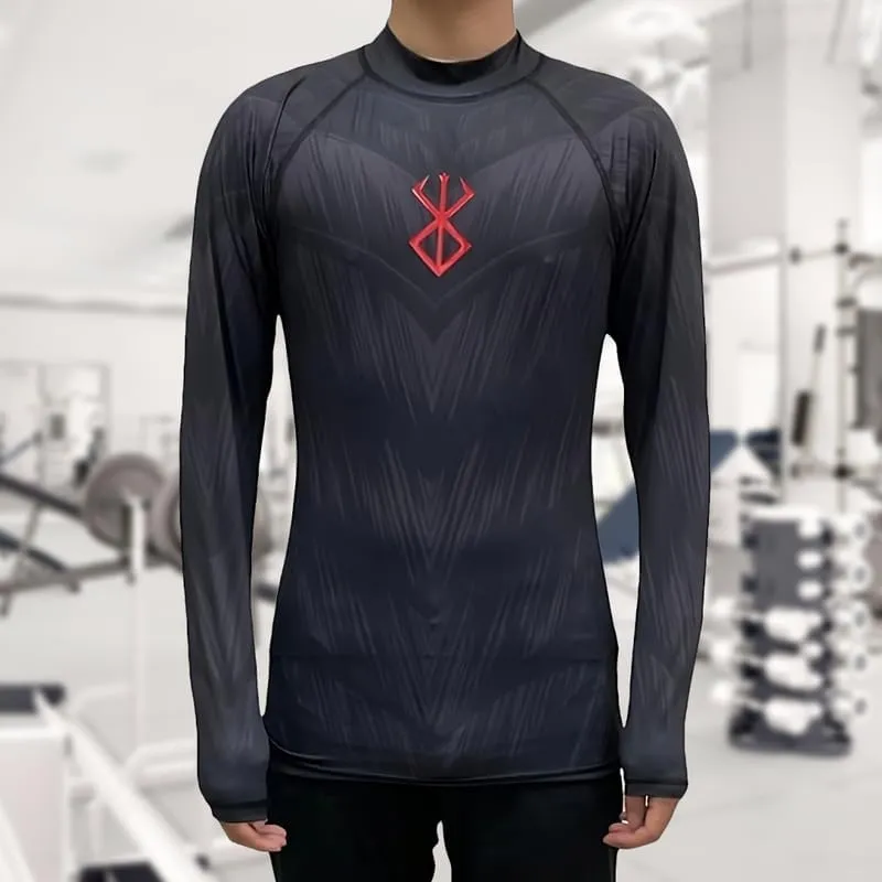 Anime Long Sleeve Compression Shirts for Men and Short Sleeve Gym Wear Athletic Workout Gear Top Shirt