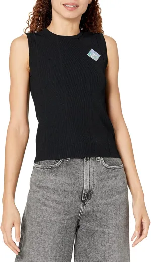 Armani Exchange Women's Sleeveless Prism Patch Knit Top, Black, Extra Small