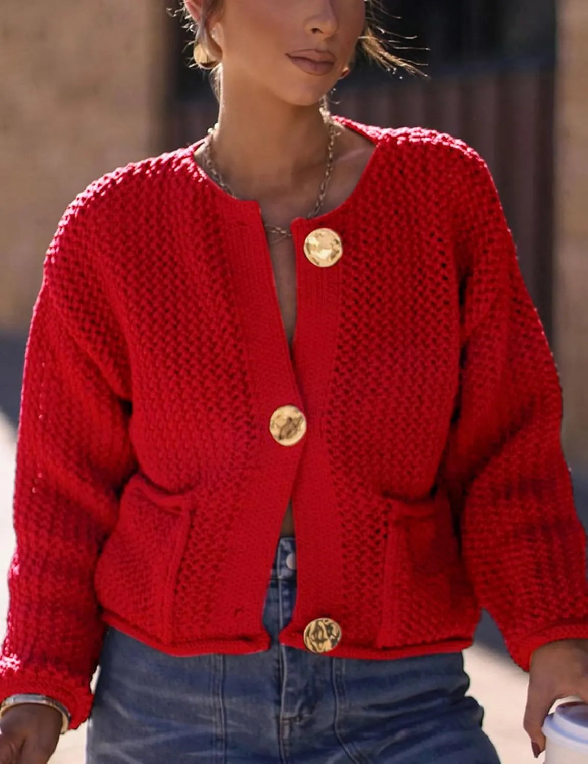 Arssm Womens Cardigan Sweaters 2024 V Neck Long Sleeve Sweater Button Down Knit Sweater Top with Pockets