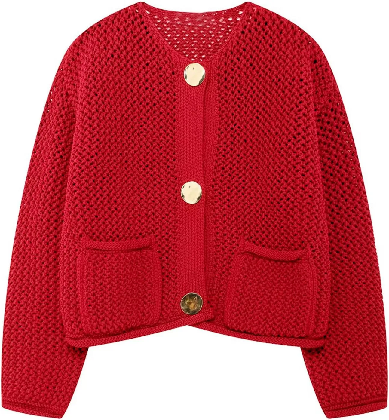 Arssm Womens Cardigan Sweaters 2024 V Neck Long Sleeve Sweater Button Down Knit Sweater Top with Pockets
