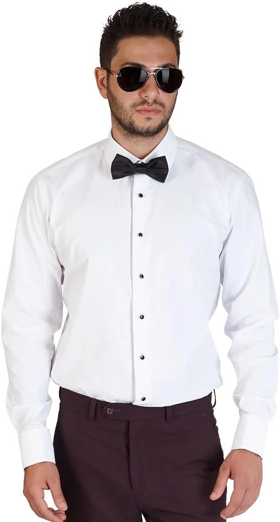 AZAR MAN Slim Fit Lay Down White French Cuff Tuxedo Dress Shirt Combo