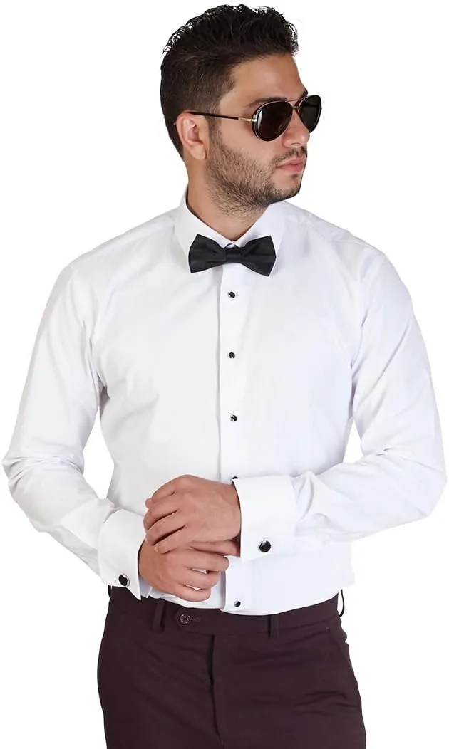 AZAR MAN Slim Fit Lay Down White French Cuff Tuxedo Dress Shirt Combo
