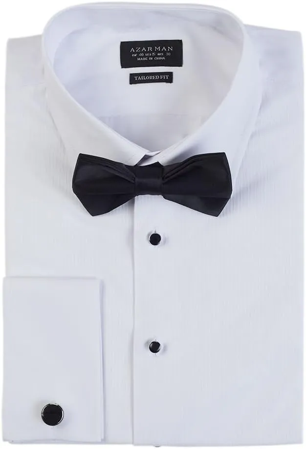 AZAR MAN Slim Fit Lay Down White French Cuff Tuxedo Dress Shirt Combo