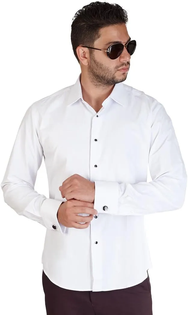 AZAR MAN Slim Fit Lay Down White French Cuff Tuxedo Dress Shirt Combo
