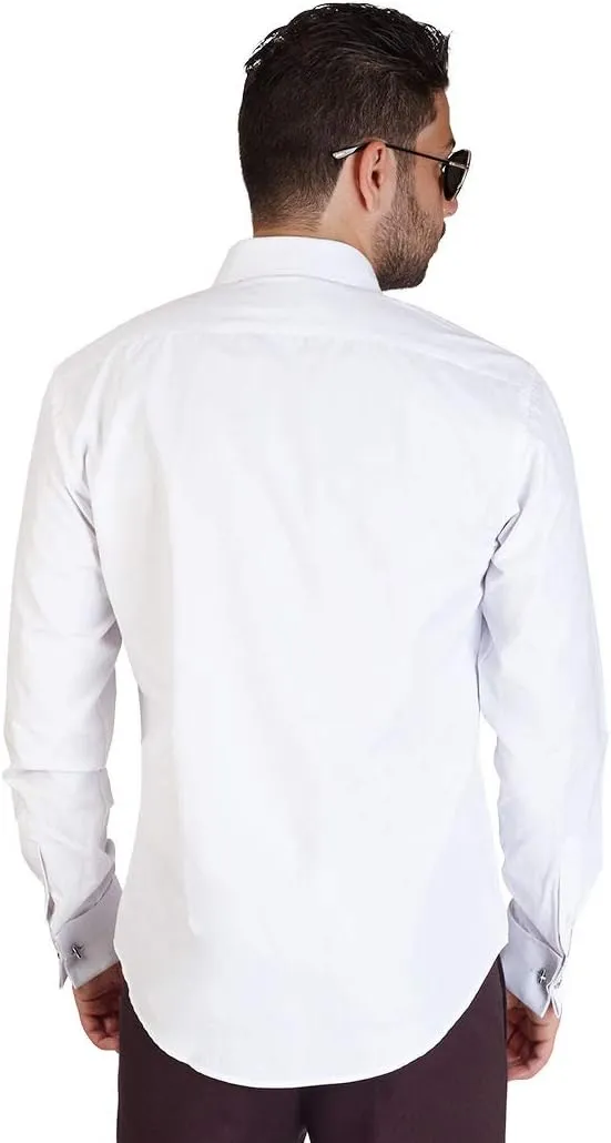 AZAR MAN Slim Fit Lay Down White French Cuff Tuxedo Dress Shirt Combo