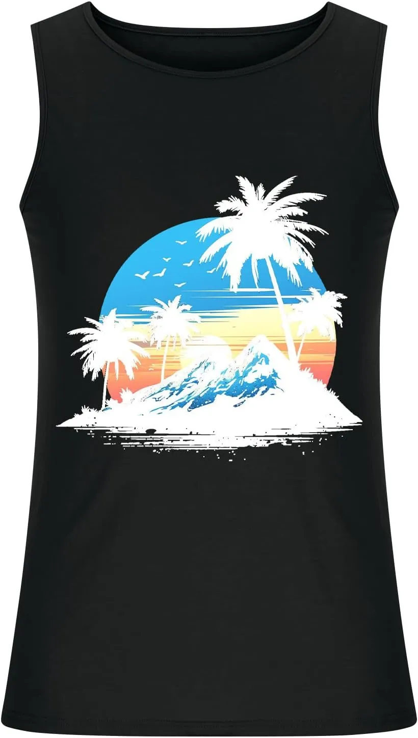 Big and Tall Graphic Tank Tops for Men Sleeveless Palm Tree Shirts Pullover Loose Running Workout Tops Muscle Vest