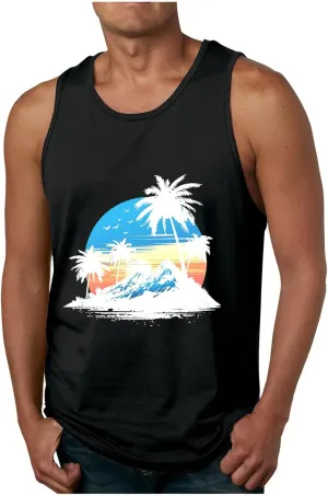 Big and Tall Graphic Tank Tops for Men Sleeveless Palm Tree Shirts Pullover Loose Running Workout Tops Muscle Vest