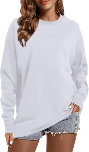 BINTEHGS Crewneck Oversized Sweatshirt for Women Loose Fit Long Sleeve Shirts Vintage Acid Wash Tshirt Basic Solid Color Tee