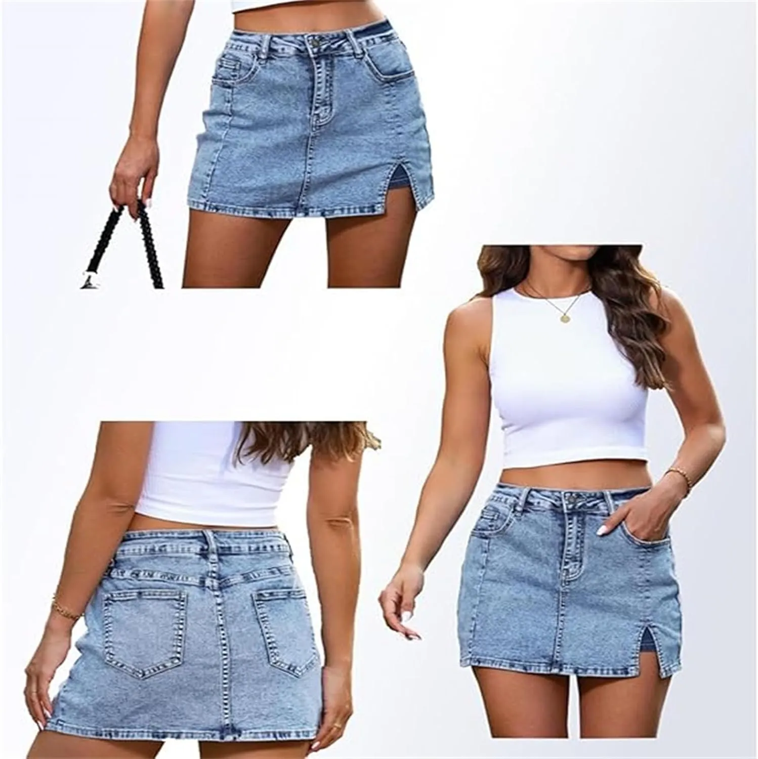 Bloomy Jean Skorts, Bloomy Skorts, MiniSkorts, Casual Skirts, Jean Womens, Side Slit with High Waisted Stretchy