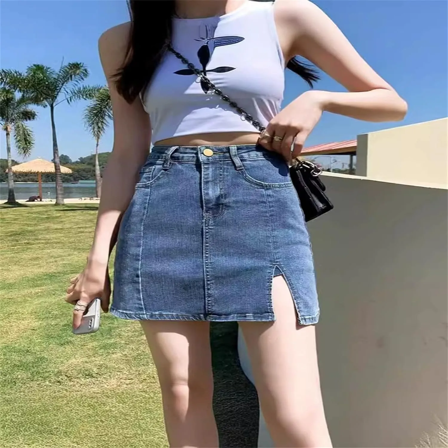 Bloomy Jean Skorts, Bloomy Skorts, MiniSkorts, Casual Skirts, Jean Womens, Side Slit with High Waisted Stretchy
