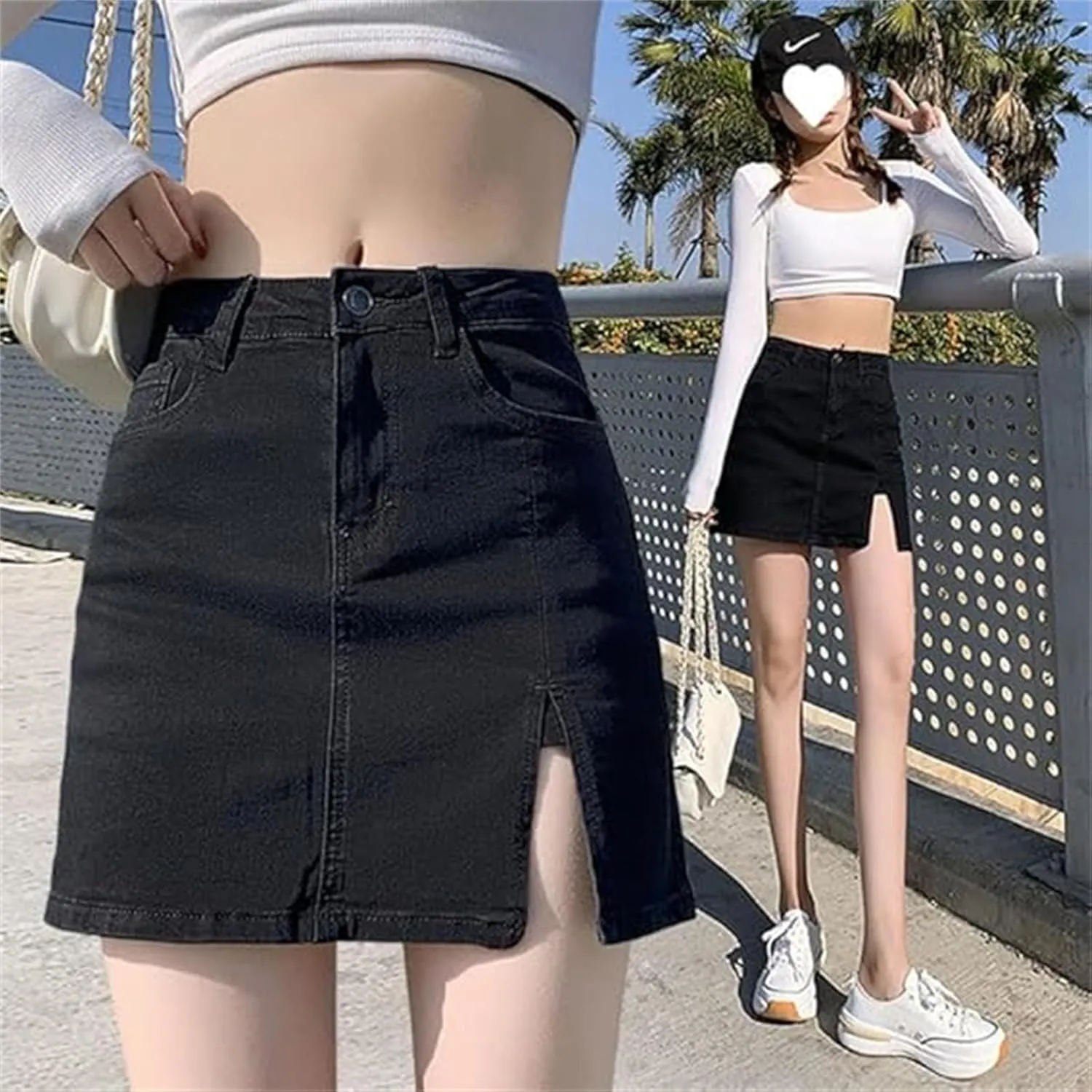Bloomy Jean Skorts, Bloomy Skorts, MiniSkorts, Casual Skirts, Jean Womens, Side Slit with High Waisted Stretchy
