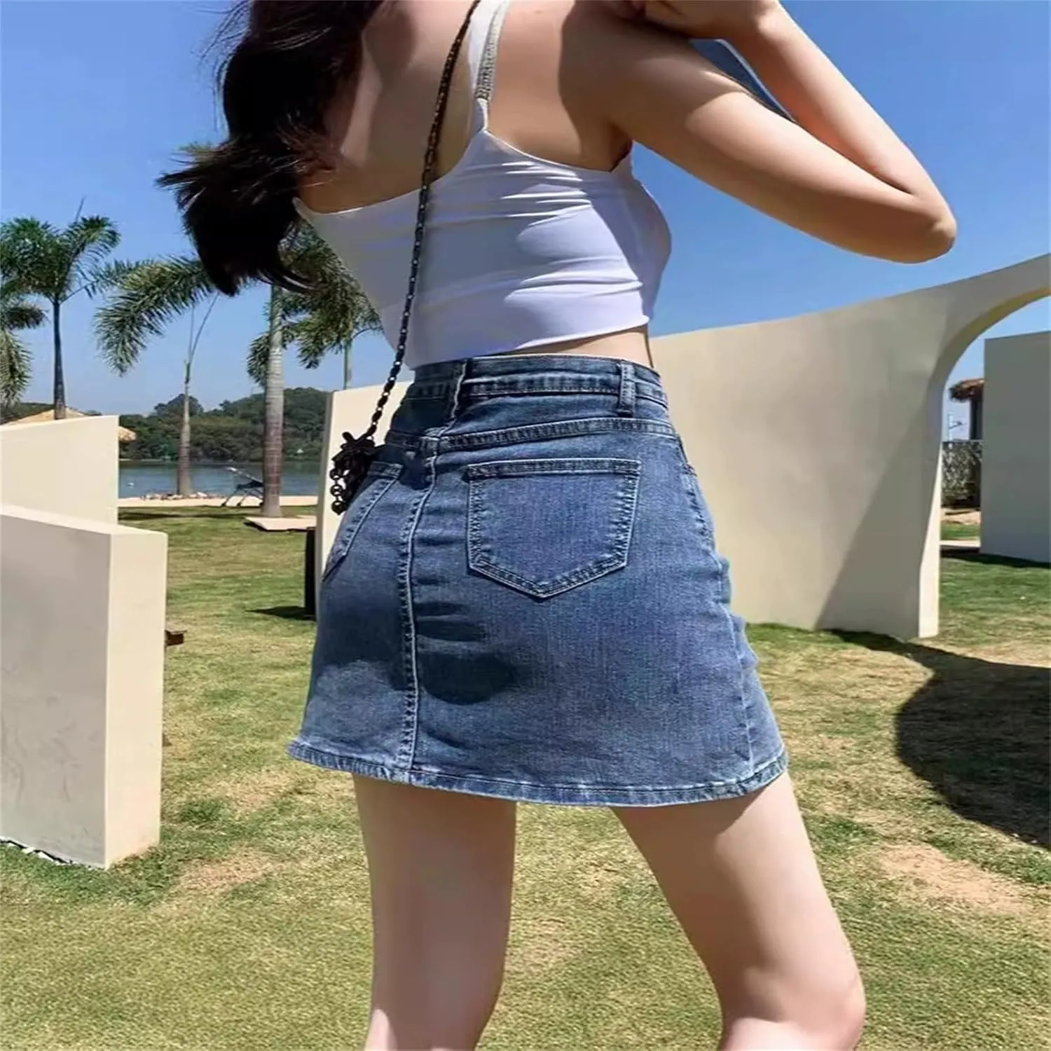 Bloomy Jean Skorts, Bloomy Skorts, MiniSkorts, Casual Skirts, Jean Womens, Side Slit with High Waisted Stretchy