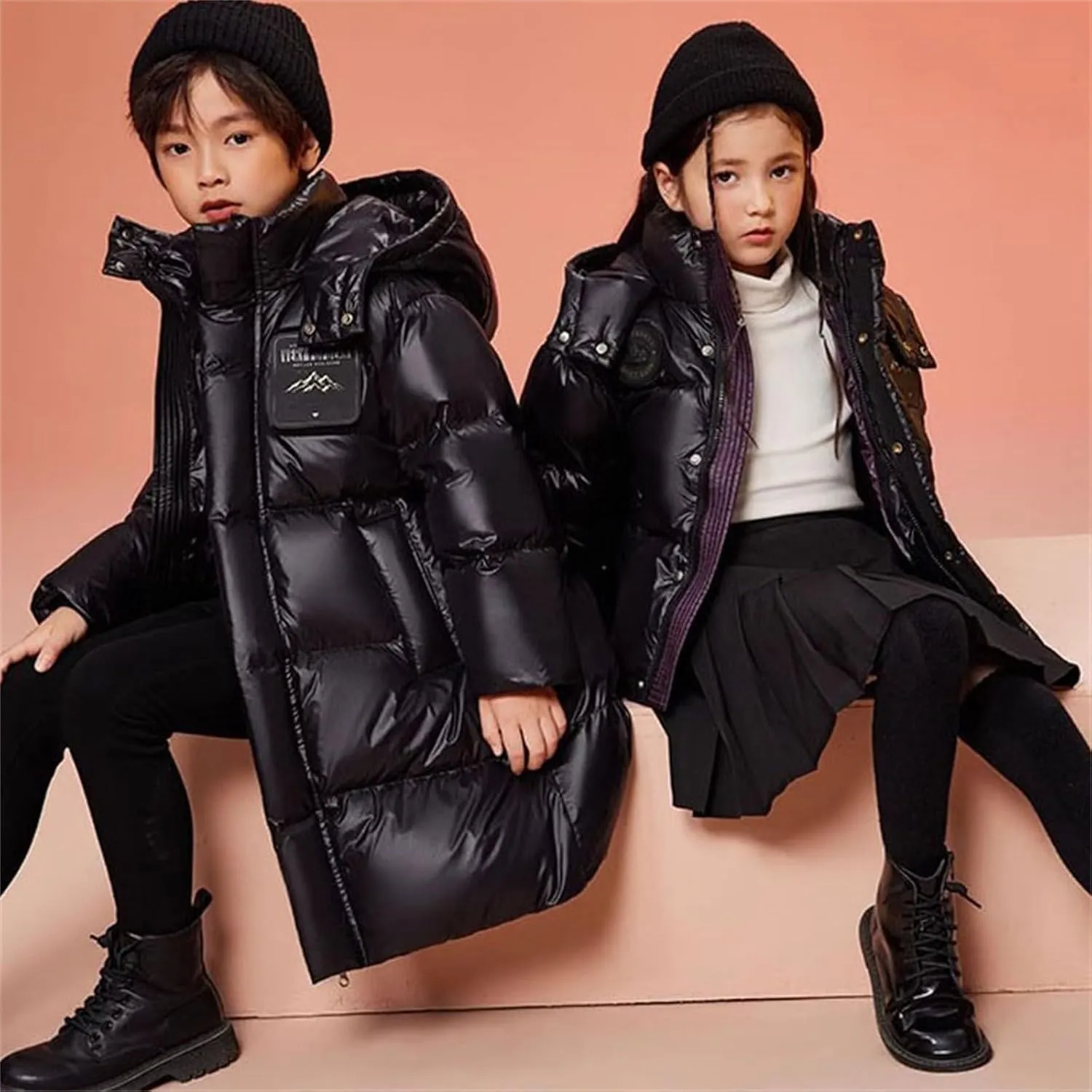 Boys Girls Fashion Long Hooded Down Coat Kids Puffer Down Jacket Thick Warm Coat Padded Winter Jacket Clothes