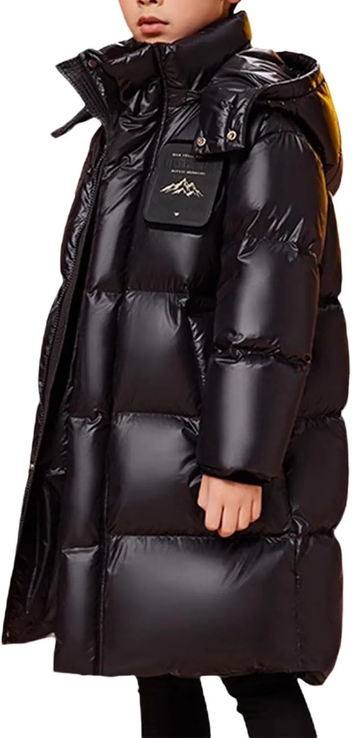 Boys Girls Fashion Long Hooded Down Coat Kids Puffer Down Jacket Thick Warm Coat Padded Winter Jacket Clothes