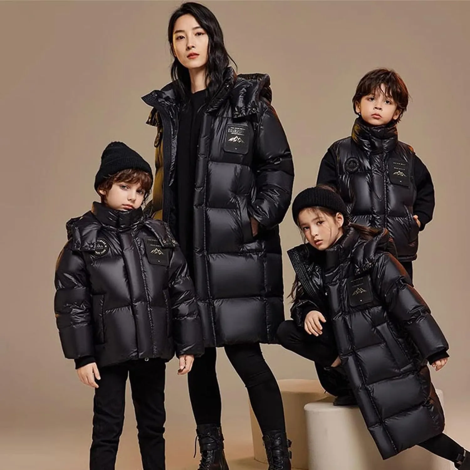 Boys Girls Fashion Long Hooded Down Coat Kids Puffer Down Jacket Thick Warm Coat Padded Winter Jacket Clothes