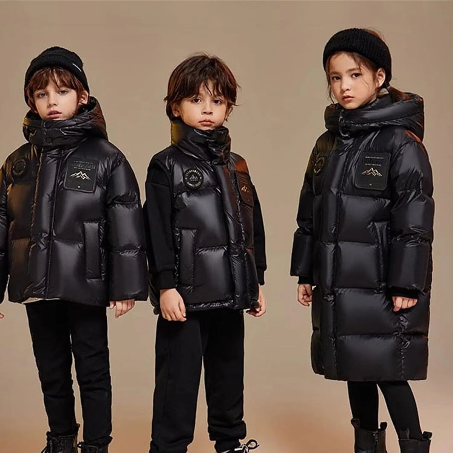 Boys Girls Fashion Long Hooded Down Coat Kids Puffer Down Jacket Thick Warm Coat Padded Winter Jacket Clothes