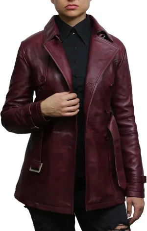BRANDSLOCK Womens Genuine Leather Biker Jacket Coat