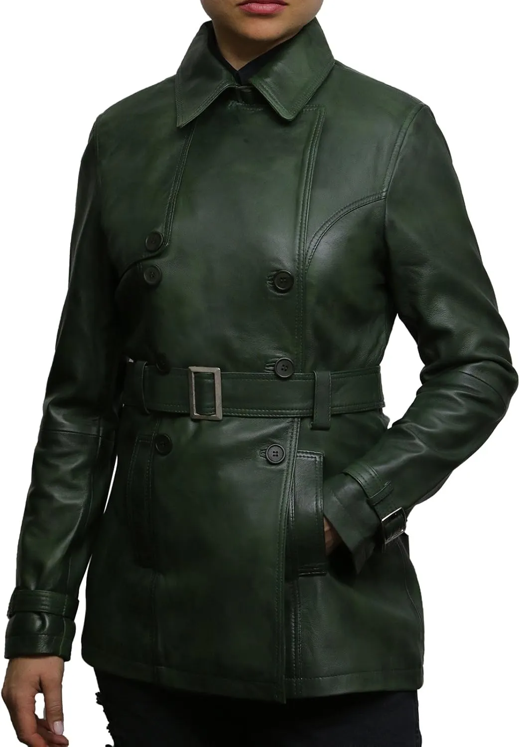 BRANDSLOCK Womens Genuine Leather Biker Jacket Coat