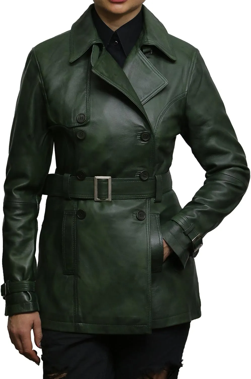 BRANDSLOCK Womens Genuine Leather Biker Jacket Coat