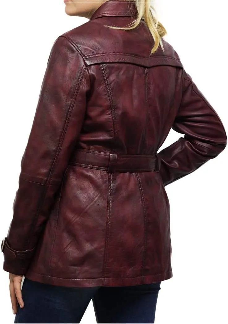 BRANDSLOCK Womens Genuine Leather Biker Jacket Coat
