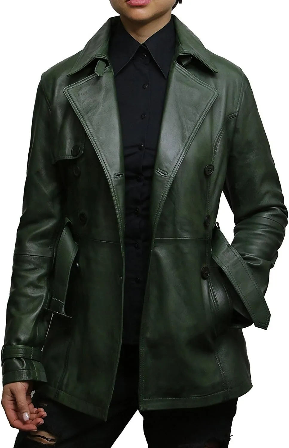 BRANDSLOCK Womens Genuine Leather Biker Jacket Coat
