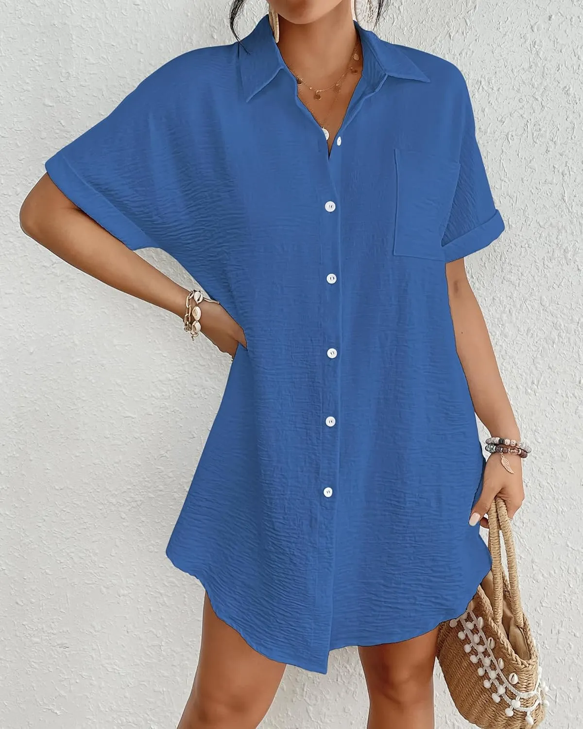 Bsubseach Women Swimsuit Coverup Shirt Dress Button Down Bathing Suit Cover Up Beachwear