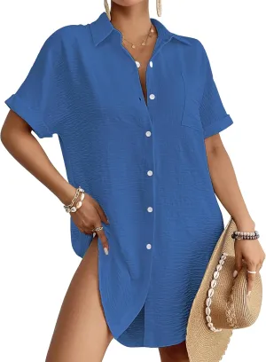 Bsubseach Women Swimsuit Coverup Shirt Dress Button Down Bathing Suit Cover Up Beachwear