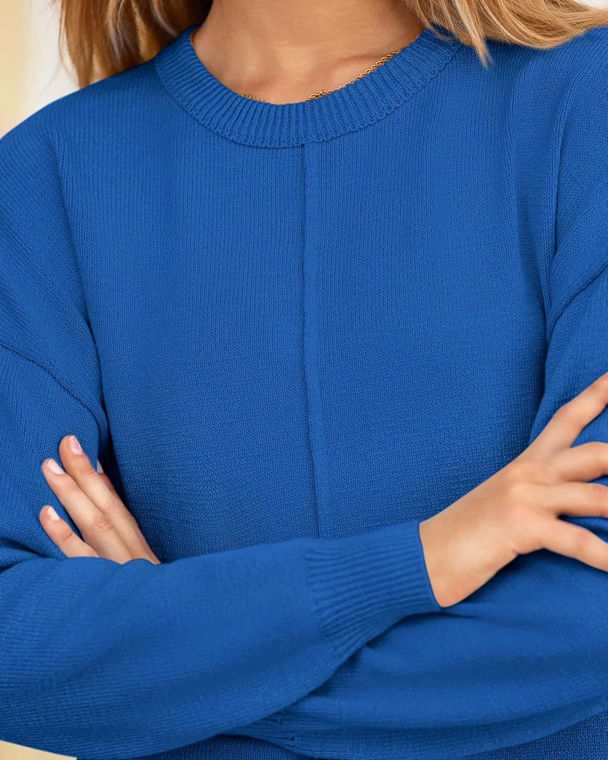 BTFBM Womens Loose Pullover Sweaters Fall Winter Clothes 2025 Crewneck Slouchy Sweater Long Sleeve Casual Knitted Tops