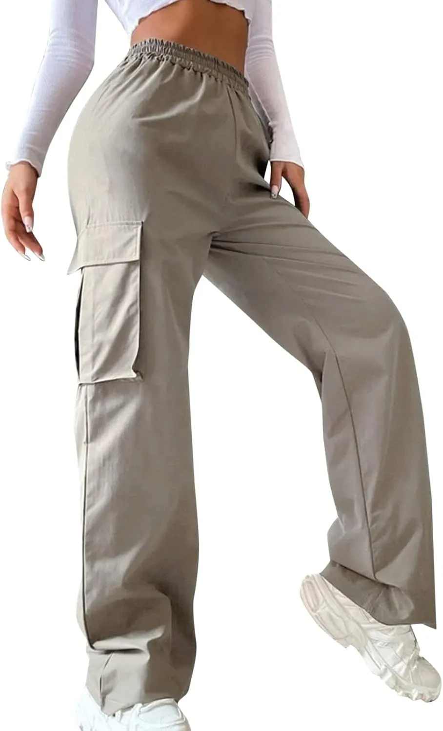Business Casual Pants for Women Casual Wide Leg Beltless Capri Sweatpants for Women with Pockets Trousers