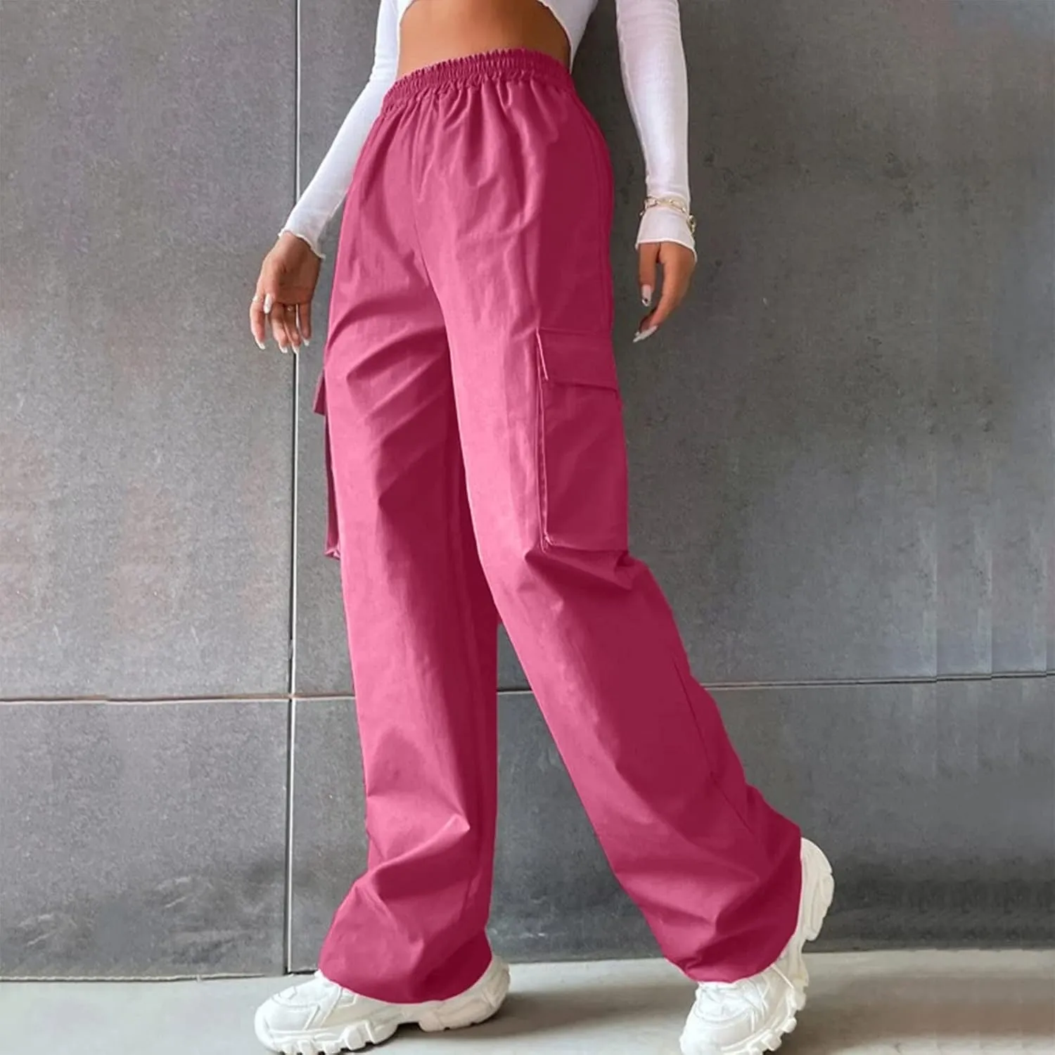 Business Casual Pants for Women Casual Wide Leg Beltless Capri Sweatpants for Women with Pockets Trousers