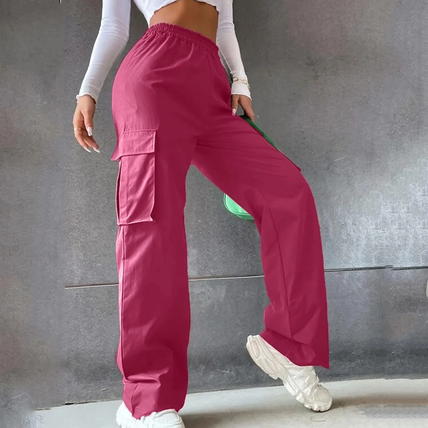 Business Casual Pants for Women Casual Wide Leg Beltless Capri Sweatpants for Women with Pockets Trousers
